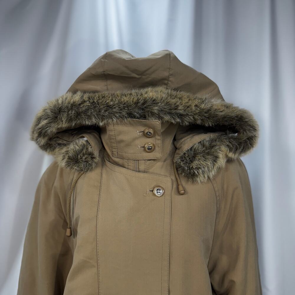 Vintage Camel Maxi Hooded Parka Fur Trim Insulated Winter Coat Made England XL - Picture 9 of 16